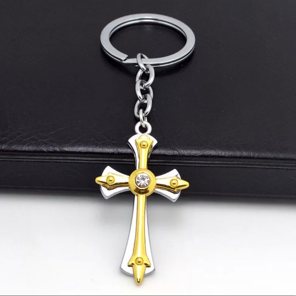 Stainless Steel Cross Key Chain, Charm Fob - Picture 2 of 6